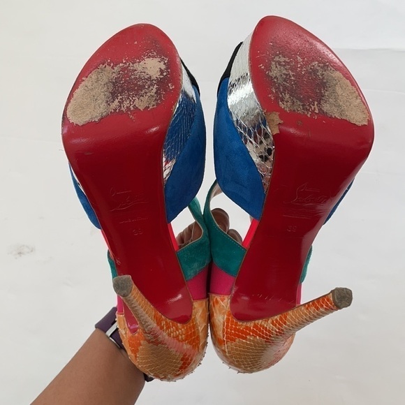 Christian Louboutin Multicolor Suede & Python Pitou Cut Out Pumps 39 - Picture 7 of 11